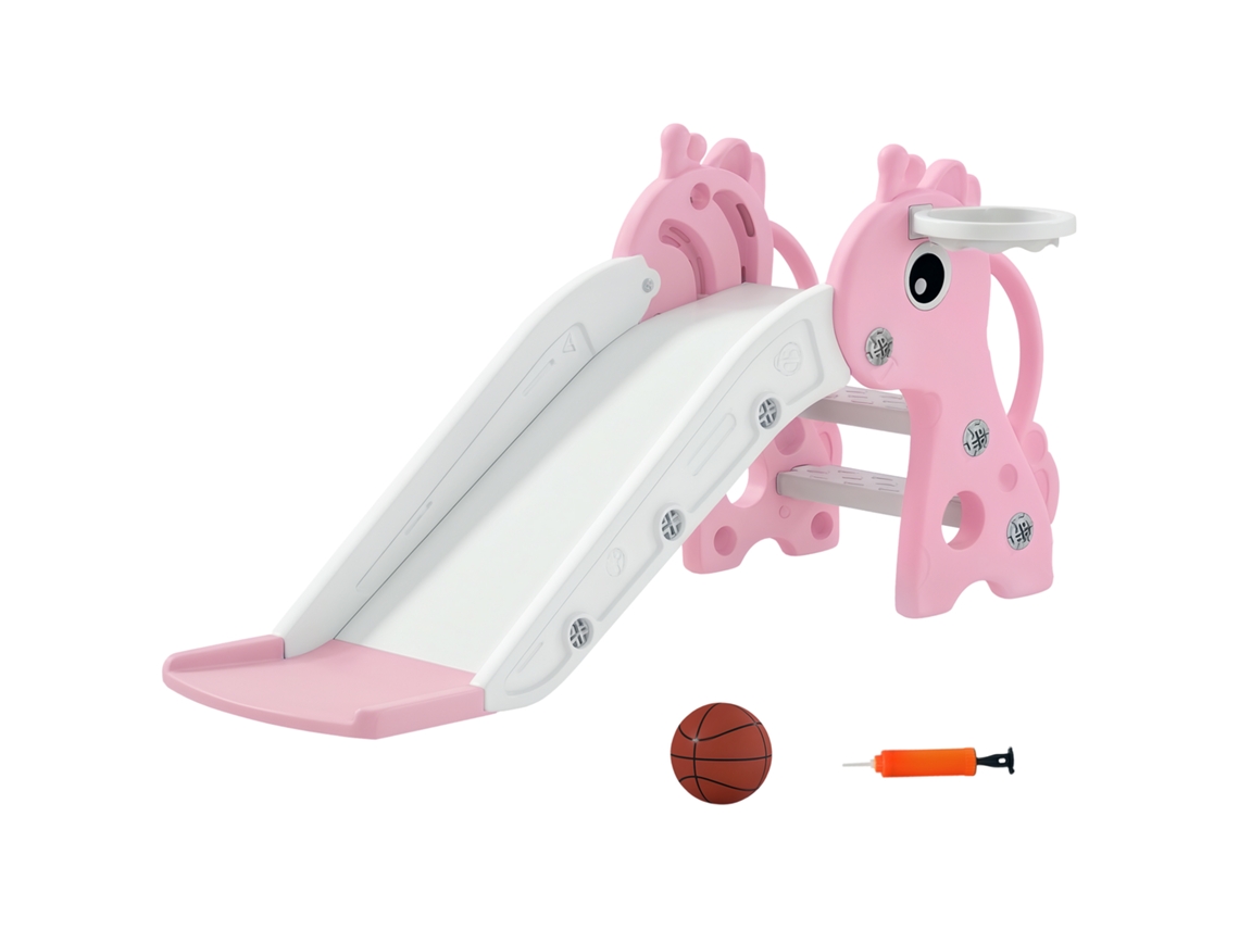 Escorregador Infantil 3 em 1, Girafa, Basquete, Escalada, Bola, 106x51,5x52 cm Rosa S/MARCA