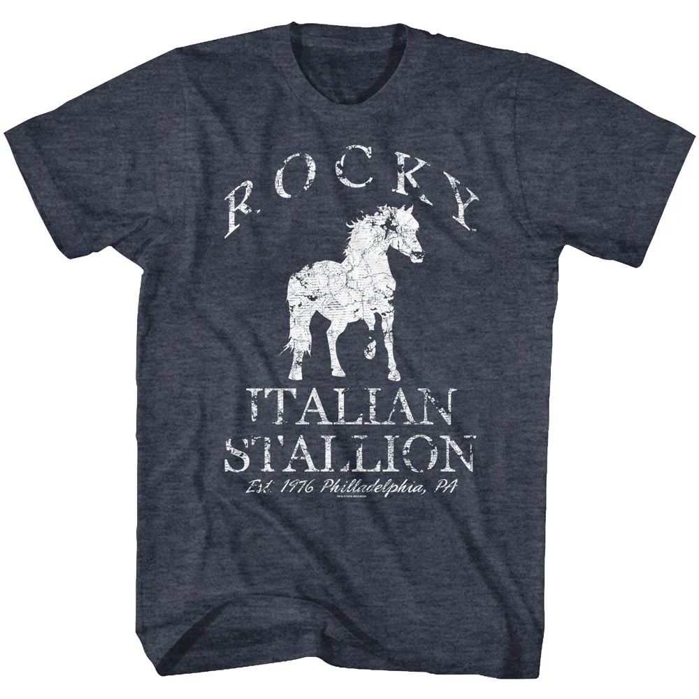 Rockinstone Rocky Movie Horse Heather Navy Adult T-shirt Size:xxl