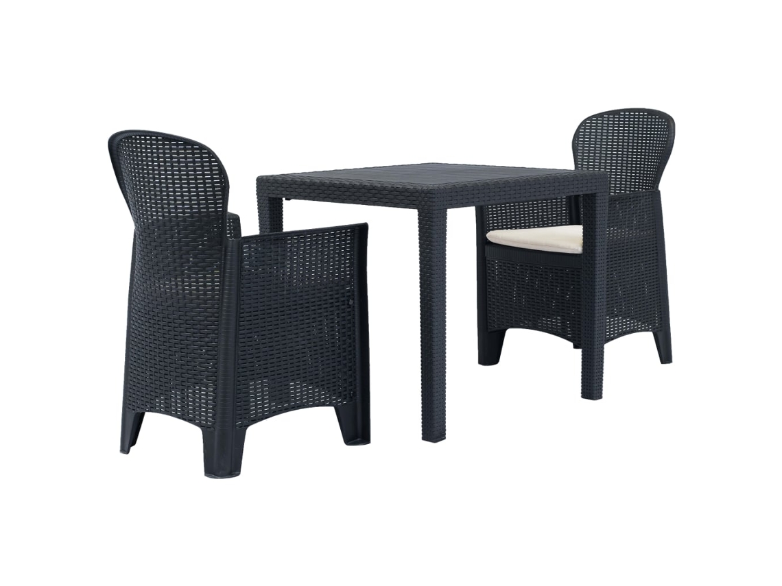 Vidaxl Conjunto Bistrô 3 Pcs Plástico Antracite Com Aspeto De Vime