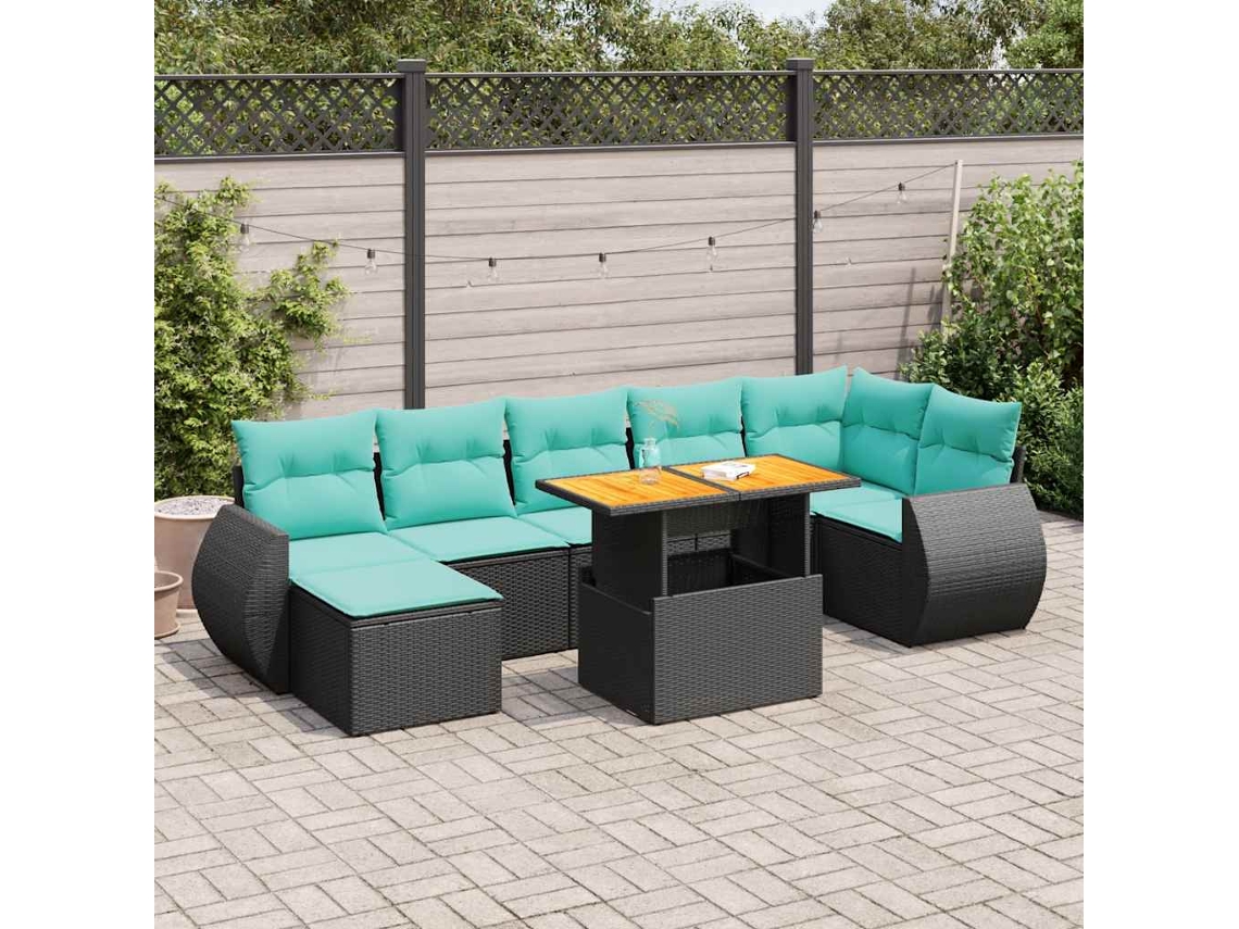 Vidaxl 8 Pcs Conjunto Sofás De Jardim Com Almofadões Vime Pe Preto