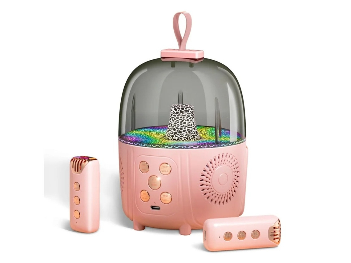 Máquina Portátil De Karaokê Bluetooth E 2 Microfones Sem Fio Para Meninas E Meninos Com Coro Sem Fio Luz Ambiente Som Estéreo 3d Para Cria Yizhood