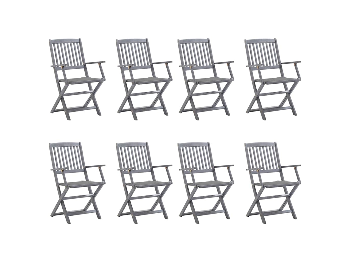 Cadeiras De Exterior Dobráveis 8pcs C/ Almofadões Acácia Maciça Dkd Home Decor