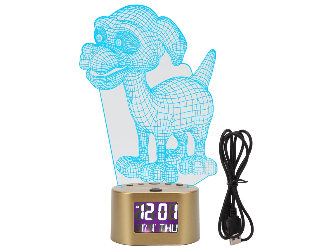 Luz Noturna Led 3d De Acrílico Em Formato De Filhote, Com Fonte Dupla, Despertador, Calendário Perpétuo E Luz Rgb.