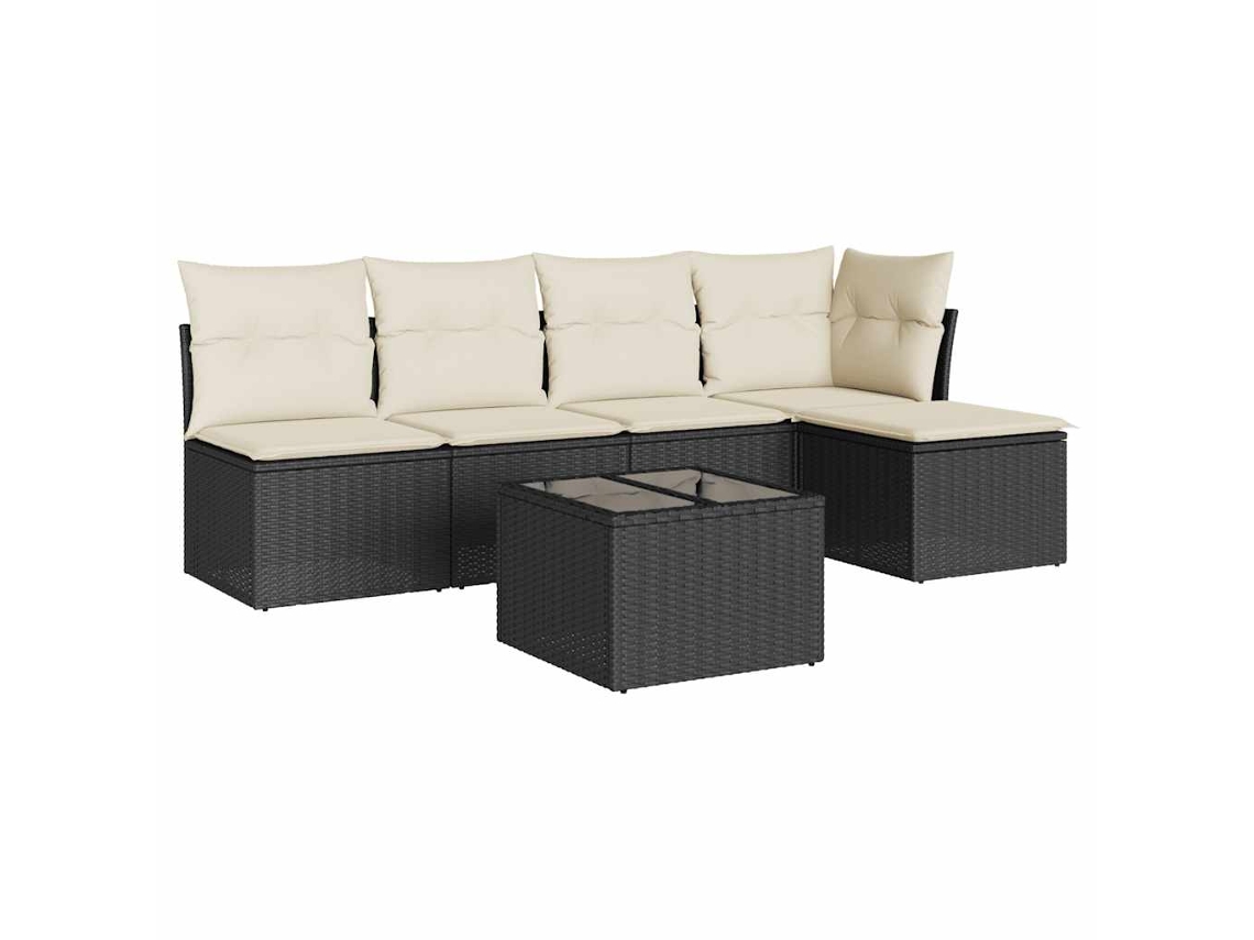 Conjunto Sofás de Jardim 6 Pcs com Almofadões Vime Pe Preto MAISON EXCLUSIVE (6 pcs)