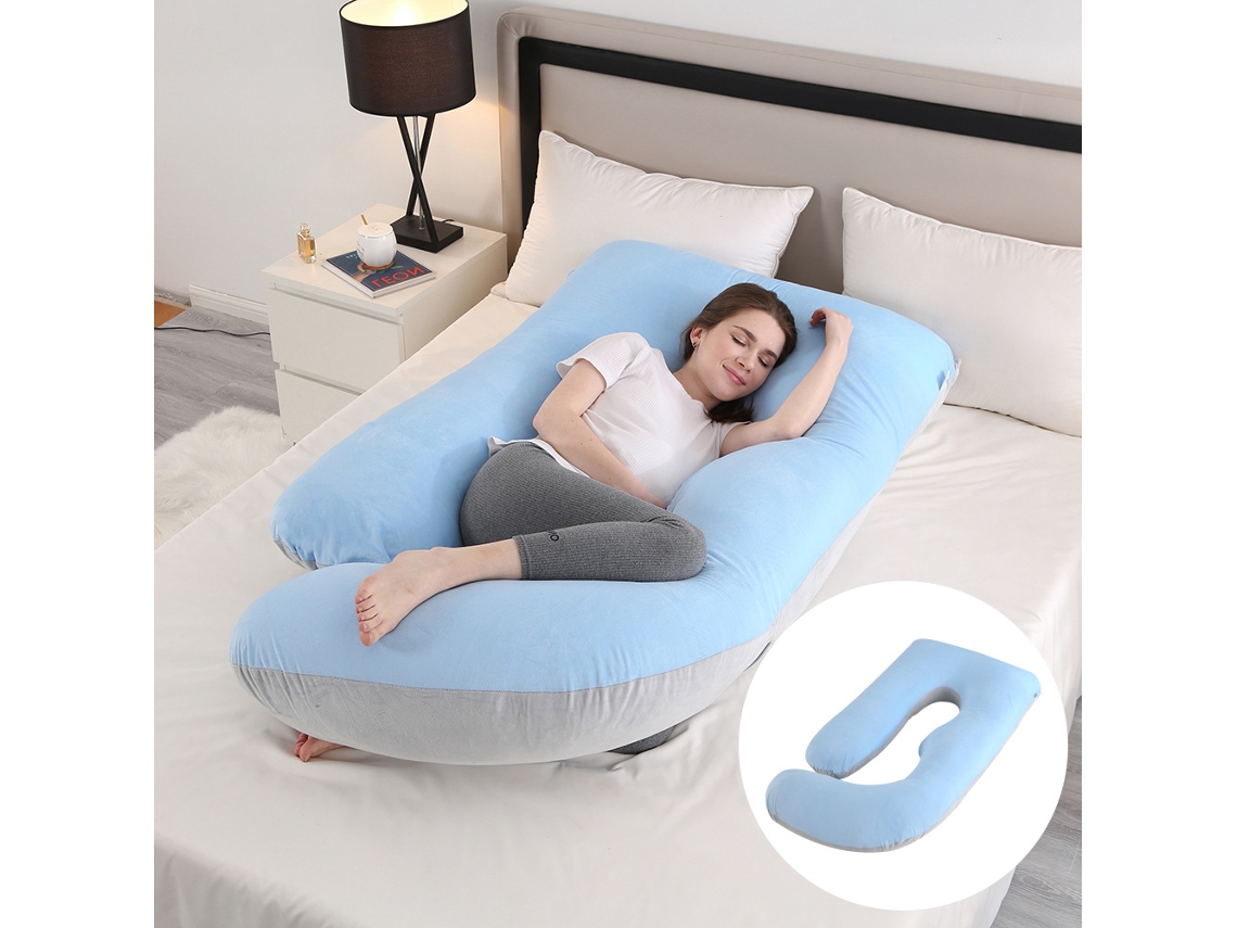 Almofada de Gravidez, Almofada para Dormir de Suporte Integral para o Corpo com Capa Removível,azul Celeste Cinza/155x75x60cm DIGITALLAB