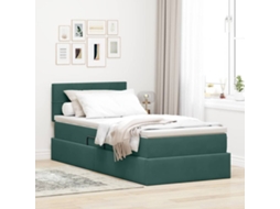 Vidaxl Cama de Armazenamento Led com Colchão Verde escuro 90 X 200 Cm
