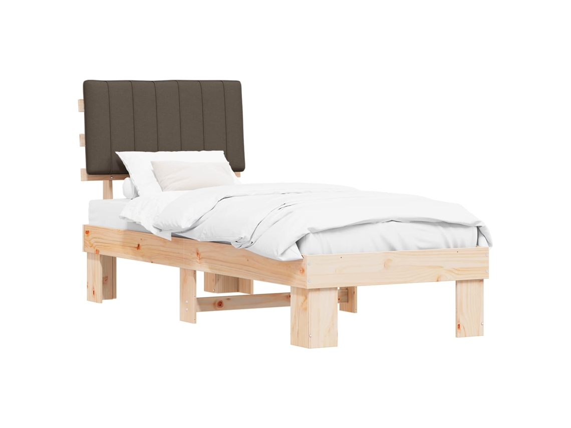 Estrutura de Cama com Cabeceira Estofada em Cinzento Acastanhado MAISON EXCLUSIVE