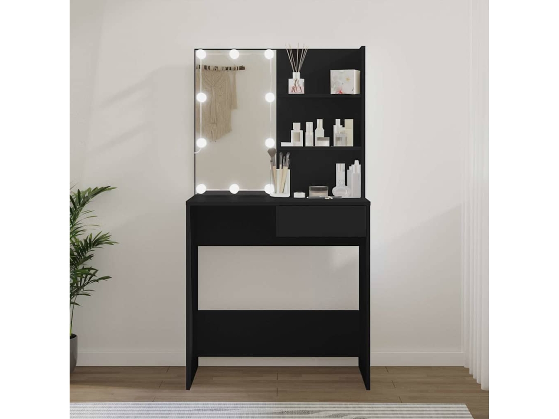 Vidaxl Toucador Com Luzes Led 74,5x40x141 Cm Preto