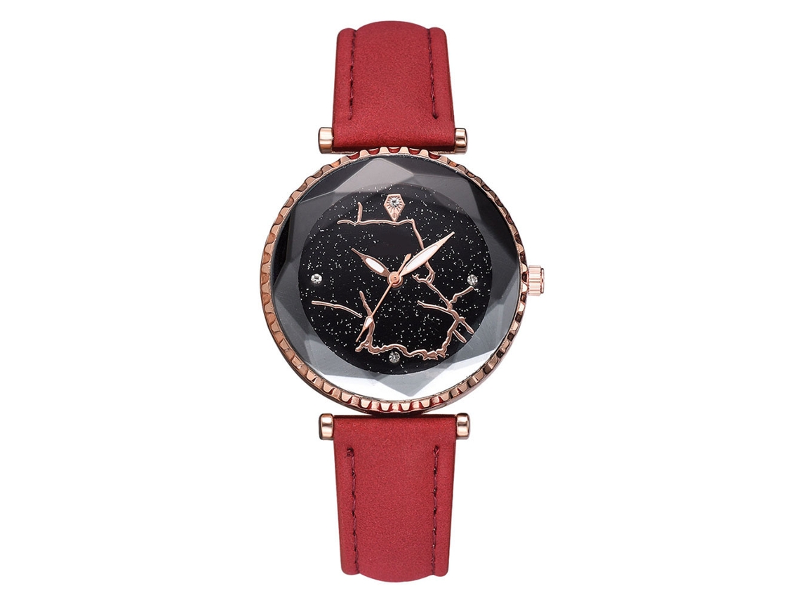 Relógio de Pulso Feminino de Quartzo com Pulseira Pu Simples e Bonito (vermelho)