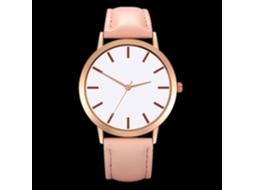 Relógio de Pulso Feminino de Quartzo com Pulseira de Couro Rosa Moda Casual