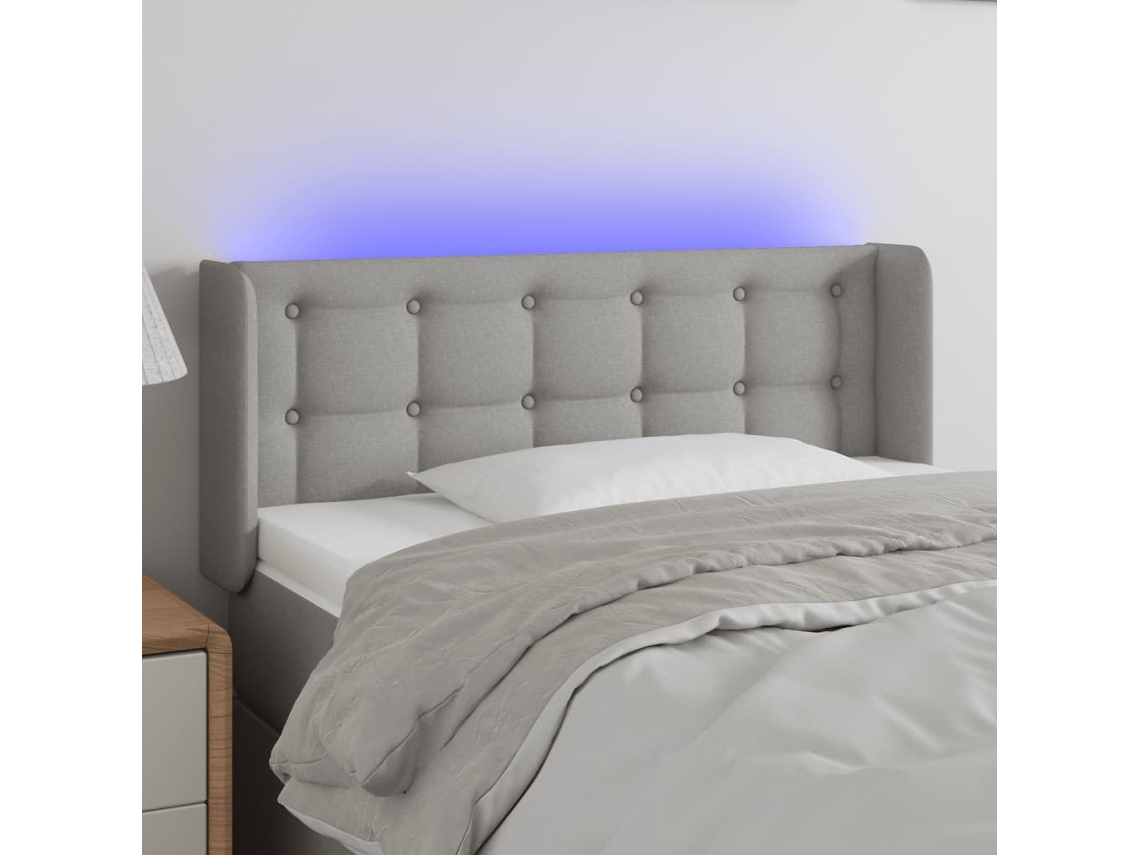 Vidaxl Cabeceira De Cama C/ Luzes Led Tecido 83x16x78/88cm Cinza-claro