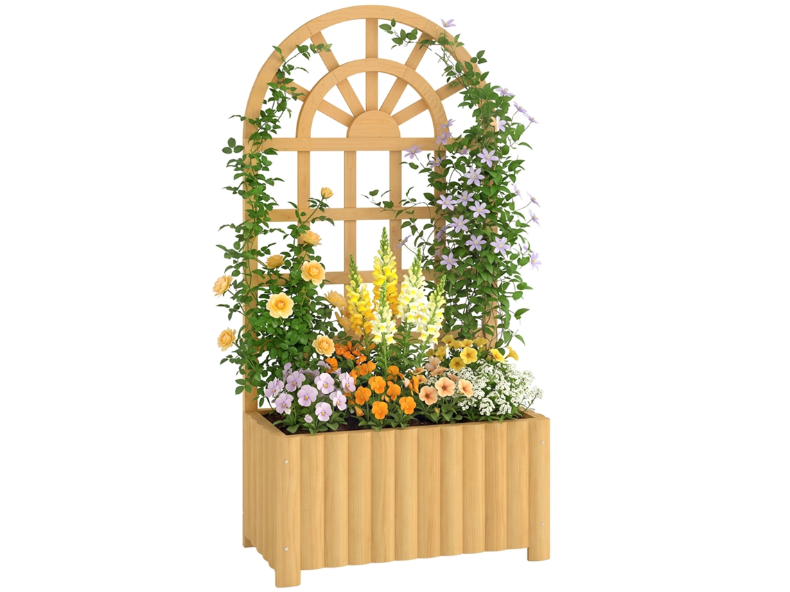 Vaso com Treliça de Madeira com Drenagem para Culturas Vegetais Flores Ervas 60x30x120 Cm Natural Ge