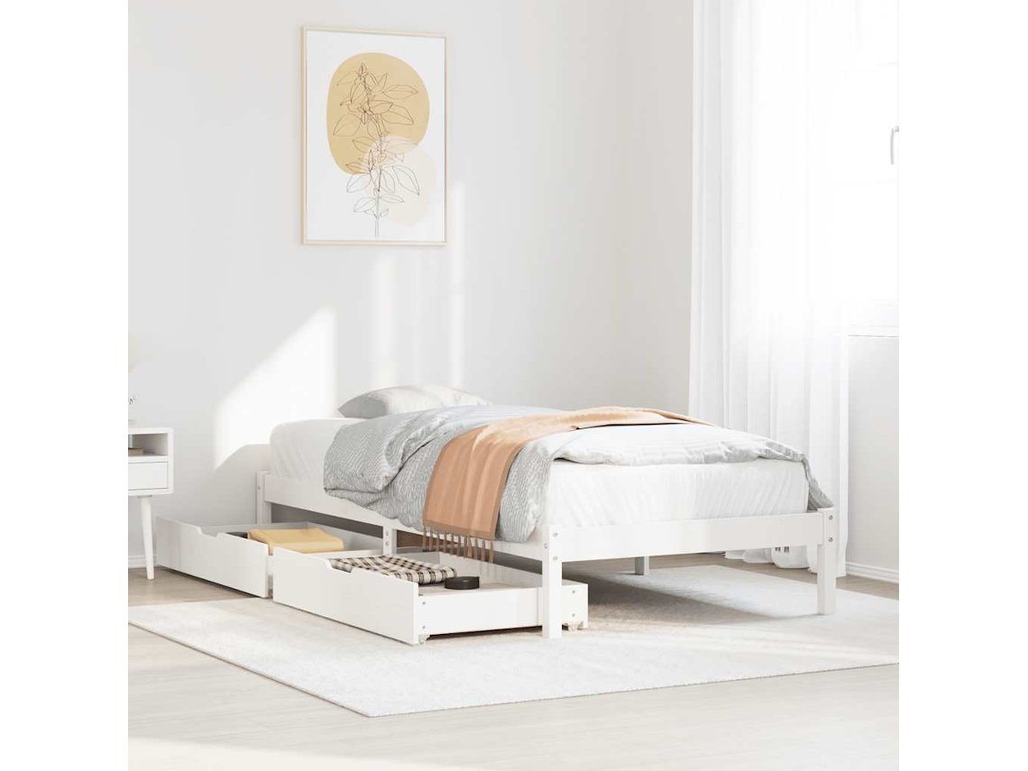 Vidaxl Cama Sem Colchão 100x200 Cm Madeira De Pinho Maciça Branco