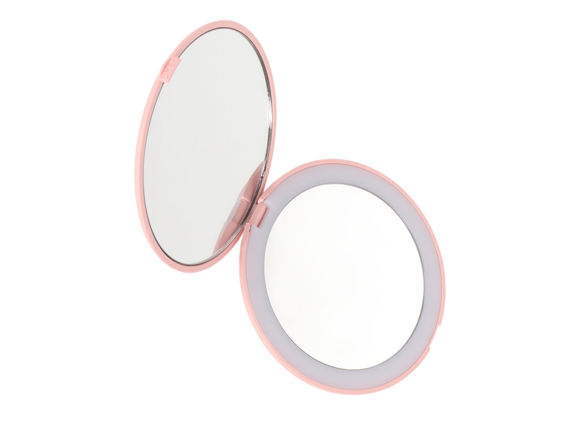 Espelho de Maquilhagem LED Plegável, Aumento 1x/2x, 6500k, Doble Cara, Rosa | S/MARCA