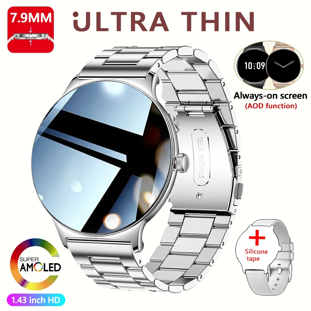 (aço Prateado) Smartwatch Feminino, 1,43 Polegadas, Monitoramento De Saúde