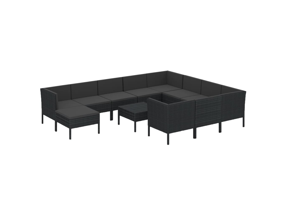 Maison Exclusive - 12 Pcs Conjunto Lounge De Jardim C/ Almofadões Vime Pe Preto
