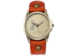 Reloj De Cuero Pu Redondo Estilo Punk Retro Con Números Romanos (naranja)