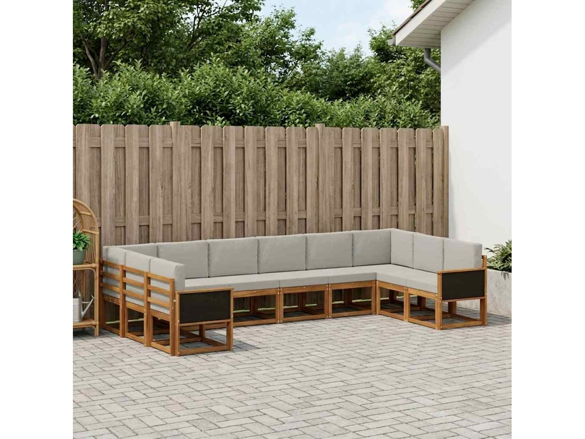 Vidaxl Conjunto De Sofás Para Exterior 10 Pcs Natural E Cinzento-claro