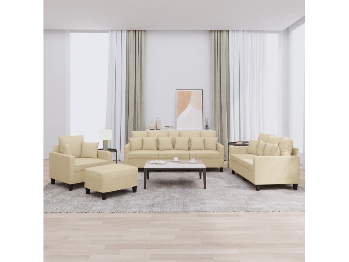 Vidaxl 4 Pcs Conjunto De Sofás Com Almofadas Tecido Cor Creme