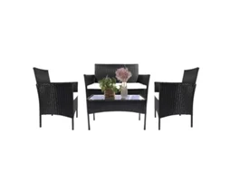 Conjunto De Mobiliário De Jardim Em Vime Racingreat Preto (2 Poltronas 1 Sofá De Assento Duplo 1 Mesa)