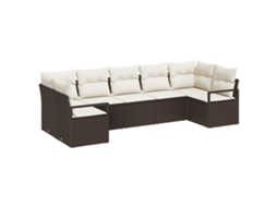 Conjunto 7 Sofá De Jardim Vidaxl Castanho Vime Pe (289 X 122 X 85 Cm)