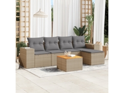 Vidaxl 6 Pcs Conjunto De Sofás P/ Jardim Com Almofadões Vime Pe Bege