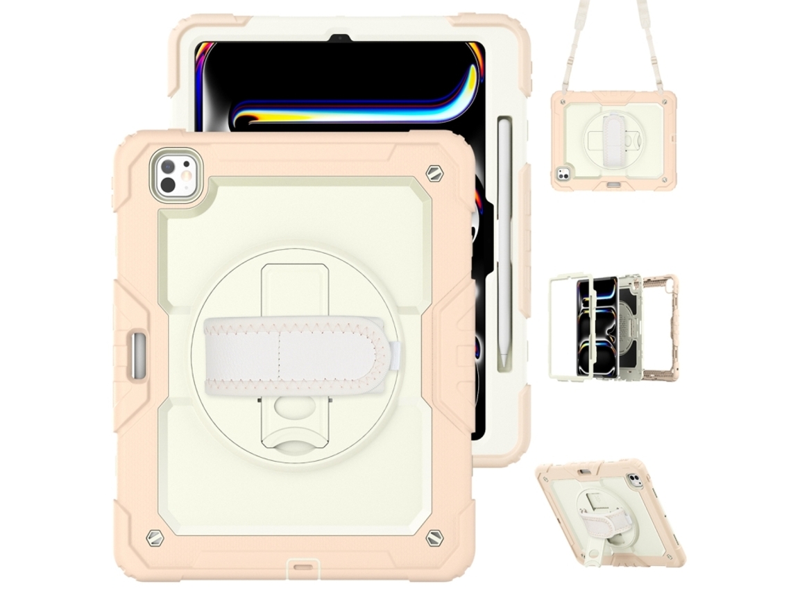 Capa Para Ipad Pro 13 2025/2024 13 Polegadas À Prova De Choque,com Suporte E Alça De Ombrocreme + Ouro Rosa