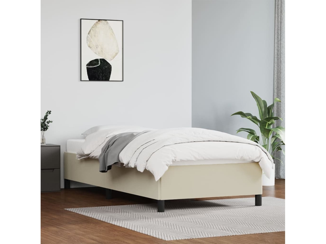 Estrutura De Cama 90x190 Cm Couro Artificial Cor Creme