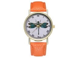 Relógio de pulso de quartzo com pulseira de couro PU, estampa animal e numerais romanos (laranja), unissex