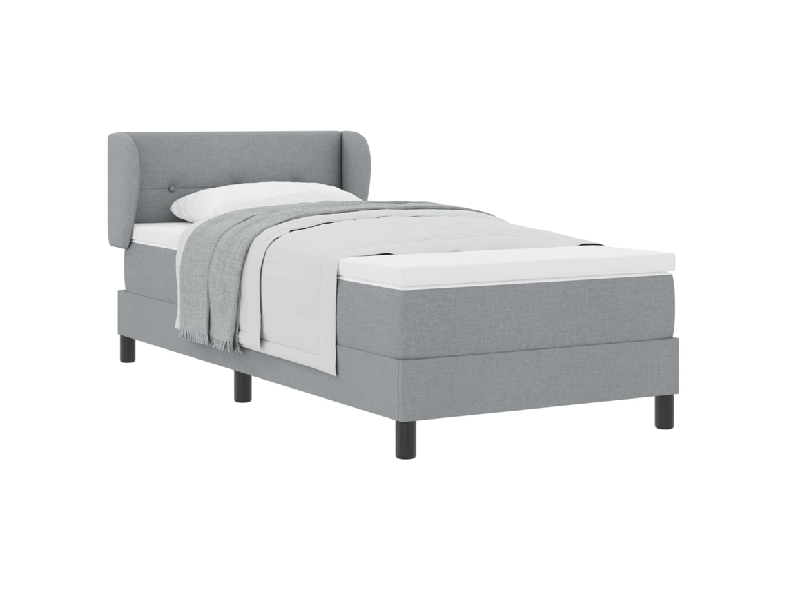 Cama De Solteiro | Camas Para Quarto | Cama Box Com Colchão Cinzento-claro 100 X 200 Cm Tecido