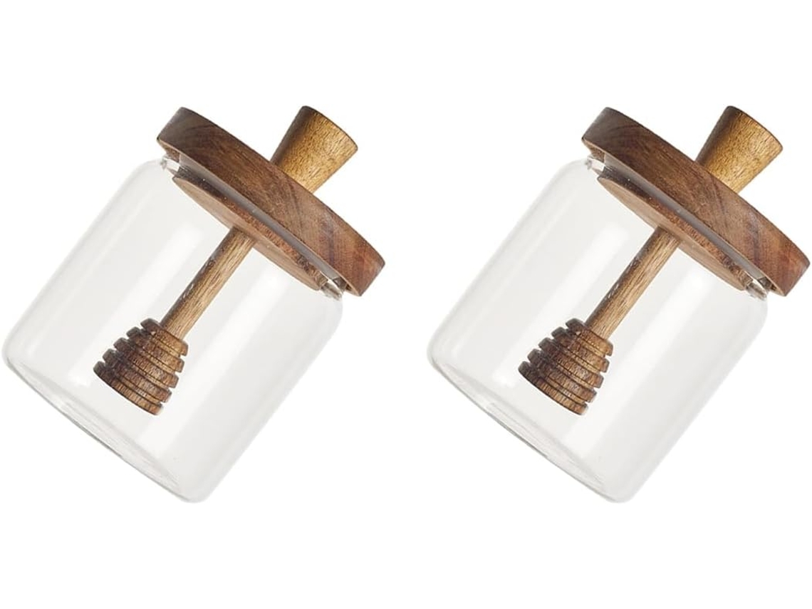 Colher De Vidro E Pote De Vidro Para Mel De 500ml Com Colher.
