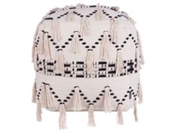 Puf Boho Con Borlas Beliani Thondi De Algodón Beige 45x45x45