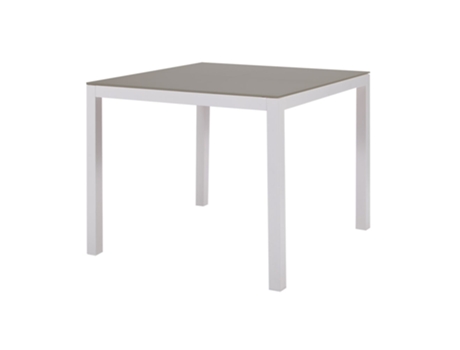 Mesa Conceito Quadrada Alumínio Branco e Vidro Temperado Taupe 9090