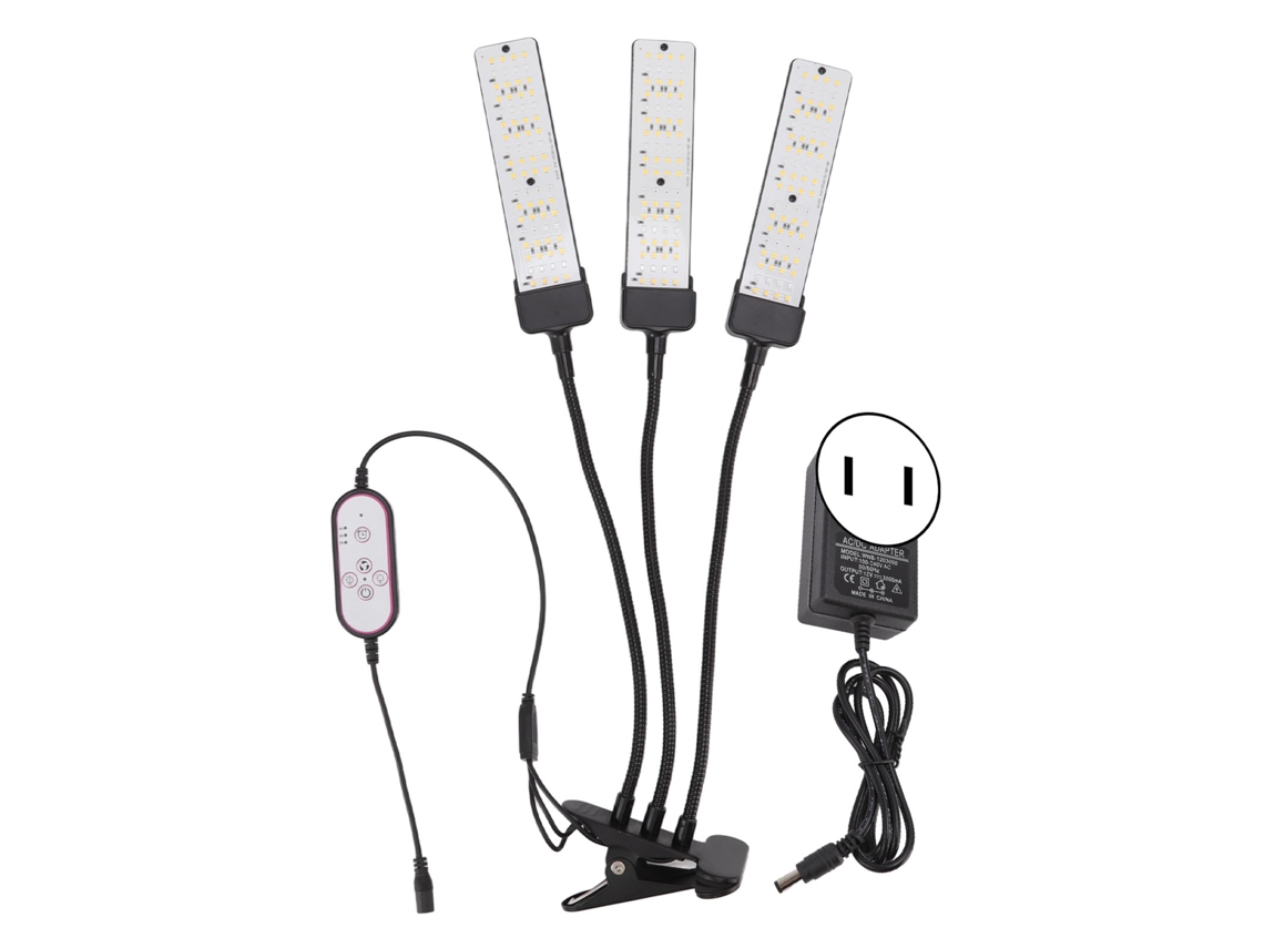 Lâmpada de Crescimento LED com 3 Cabeças, Timer e Base Antiderrapante para Plantas Suculentas USB Plug S/MARCA