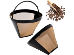 Conjunto De 2 Filtros Café, Universais Permanentes Em Aço Inoxidável, Cestos Filtro Malha Laváveis ​​e Reutilizáveis, Dourado Com Alça.