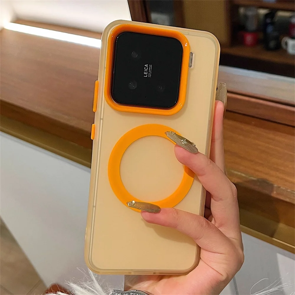 (orange Xiaomi 14 Civi) Capa Protetora Transparente Fosca Magsafe Candy, Carregamento Sem Fio Magnético.