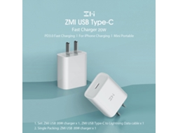 Carregador Parede Zmi 20w Pd3.0 Usb-c Iphone