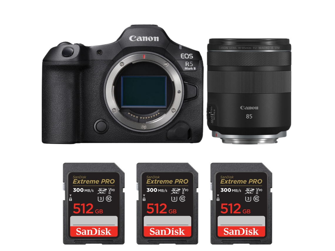 Eos R5 Mark Ii + Rf 85mm F/2 Macro Is Stm + 3 Sandisk 512gb Uhs ii 300mb/s + Ebook “20 Dicas para Fotos Que Impressionam” CANON