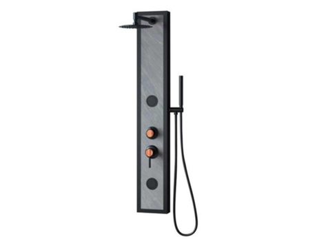 Coluna de Duche K2O Lusso Zen Hidromassagem 20X7X127Cm Imitação de Pedra com Torneira 2 Jactos Duche de Mão e Efeito Chuva