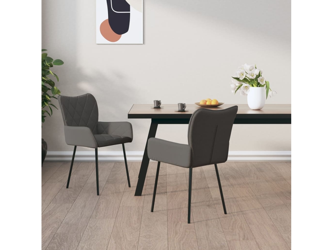 Vidaxl Cadeiras De Jantar 2 Pcs Tecido Cinzento-escuro