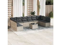 Vidaxl 11 Pcs Conjunto Sofás De Jardim C/ Almofadões Vime Pe Cinzento