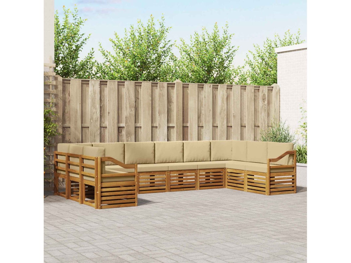 Vidaxl Conjunto De Sofá Sectional Com Almofada 10 Pcs Natural E Bege