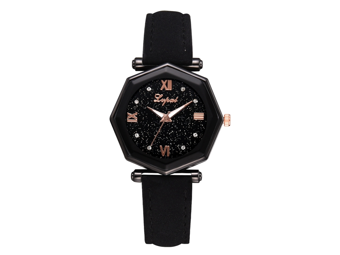 Lvpai Relógio de Pulso Feminino de Quartzo com Pulseira Pu Design Simples Elegante Preto