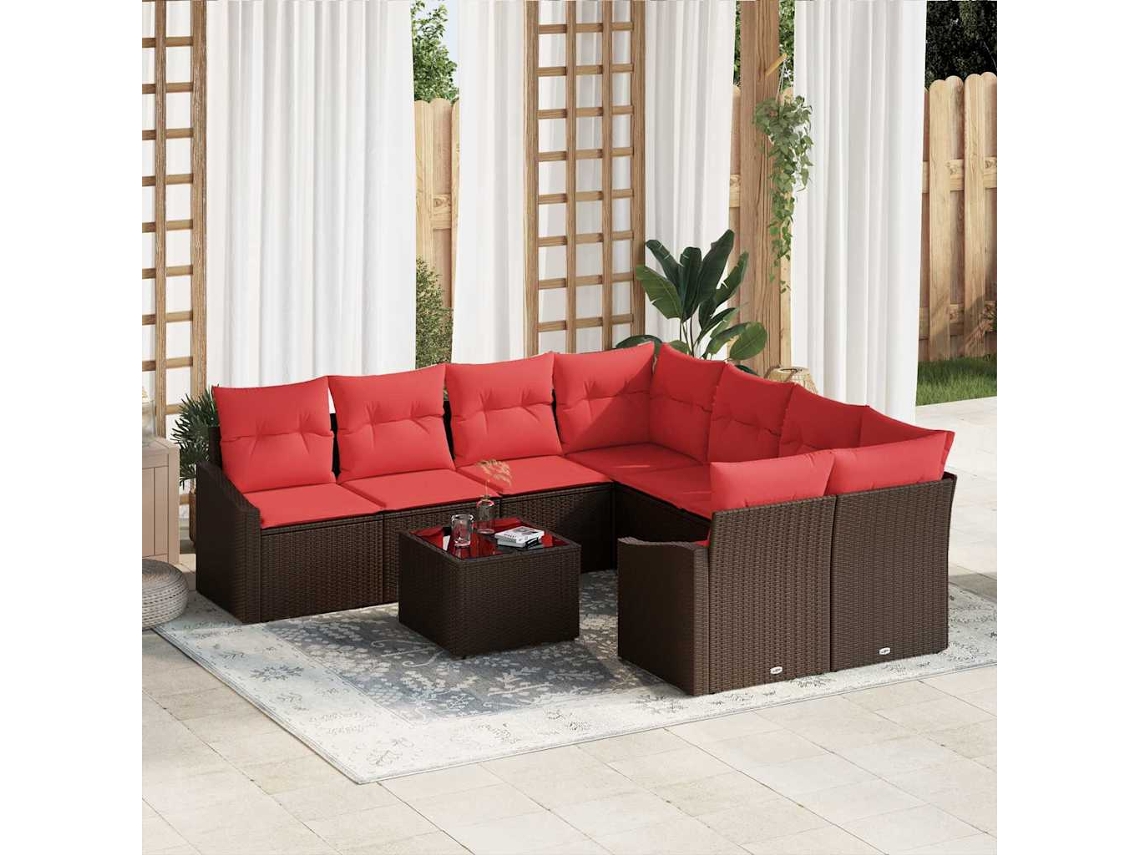 Vidaxl Conjunto De Sofás 9 Unid. 3-número De Lugares Marrom E Vermelho