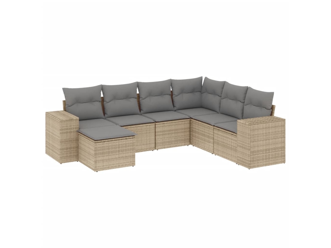 Conjunto de 7 Sofás para Jardim com Almofadões Vime Pe Bege MAISON EXCLUSIVE (7 pcs)