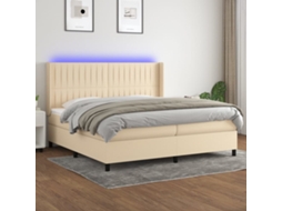 Vidaxl Cama Box Spring C/ Colchão E Led 200x200 Cm Tecido Cor Creme