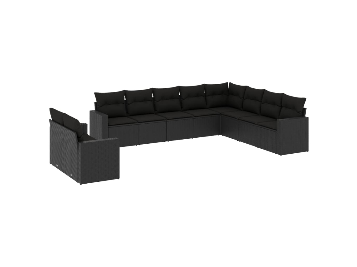 Maison Exclusive - 10 Pcs Conjunto Sofás De Jardim C/ Almofadões Vime Pe Preto