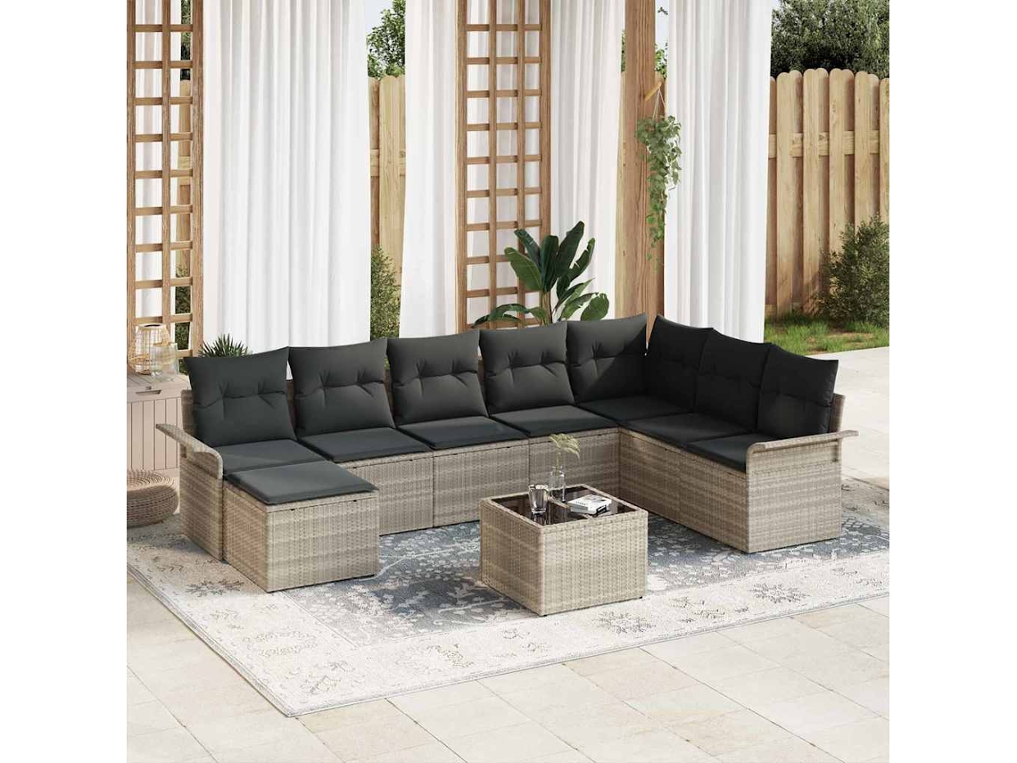 Vidaxl Conjunto De Sofá De Jardim Com Almofada 9 Pcs Cinzento-claro
