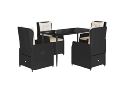 Conjunto de 5 Jantar para Jardim com Almofadões Vime Pe Preto MAISON EXCLUSIVE