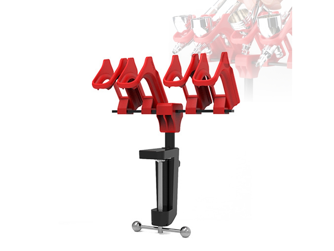 Suporte de aerógrafo ajustável de 30 mm com liberação rápida e rotação de 360° para uso prático e sem esforço.
